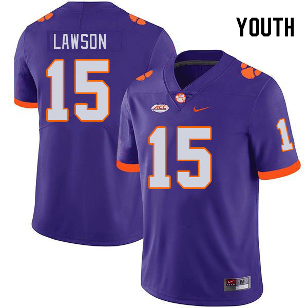 Youth Clemson Tigers Jahiem Lawson #15 College Purple NCAA Authentic Football Stitched Jersey 23VP30BQ